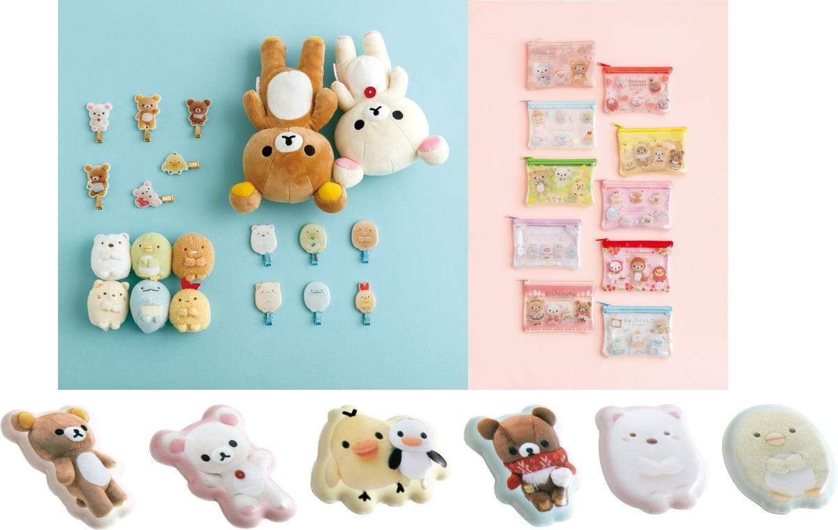 Discover a variety of collectibles including Secret Memo at ¥275 each, Clear Holders at ¥198 each, Mini Index Holders (A6) at ¥220 each, and Seal Stickers at ¥220 each. Also available are Funi Funi Stickers at ¥440 each, Hair Clip Collections at ¥880 each, Mini Pouch Collections at ¥880 each, and Mini Tote Bags at ¥2,750 each, made of polyester with an inner pocket. Rilakkuma Keychains are priced at ¥990 each, along with Korilakkuma, Kiiroitori, and Chairoikoguma Keychains, also at ¥990 each.