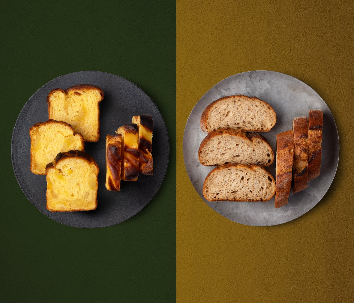 (Left) Chestnut Kinton Bread | (Right) Whole Grain Bread