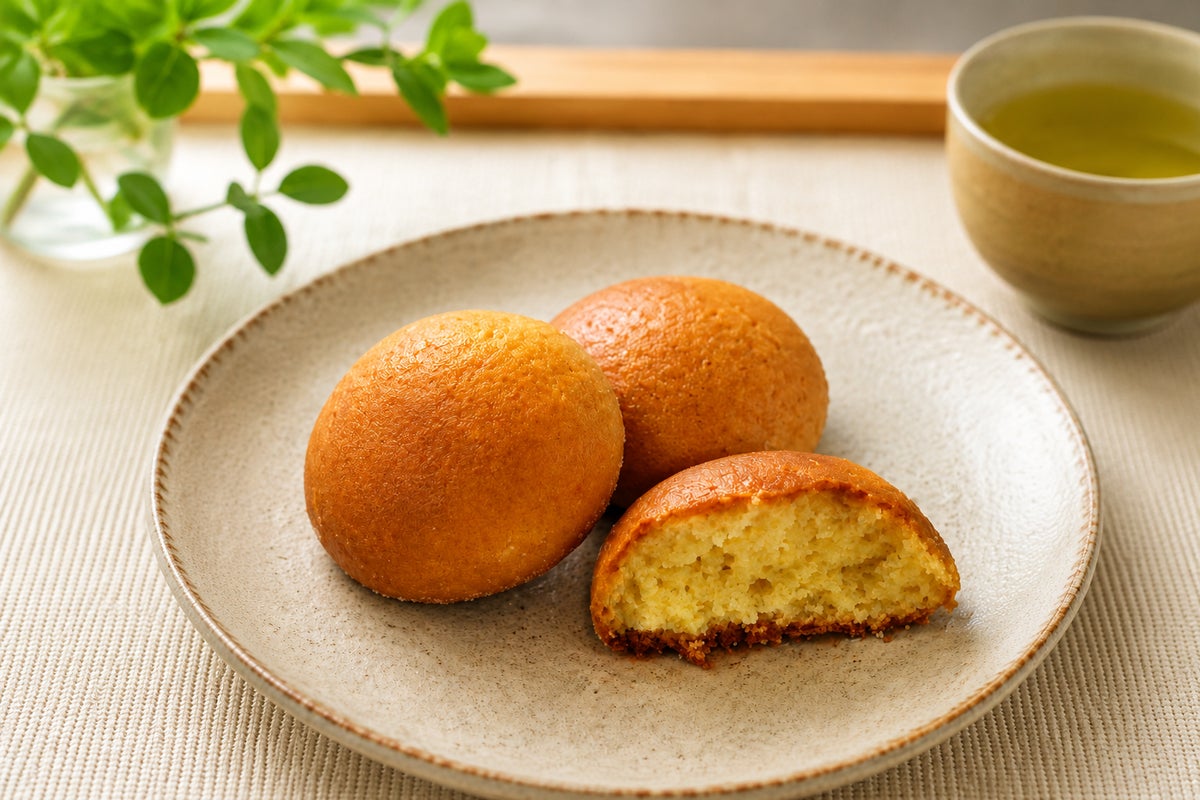 A round, plain butter castella.