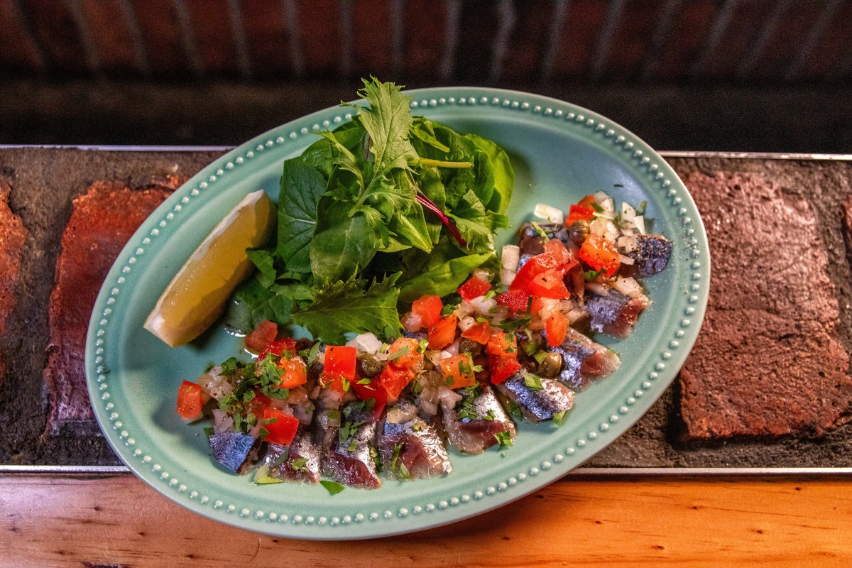 Hokkaido Pacific saury carpaccio — ¥858 (tax included).