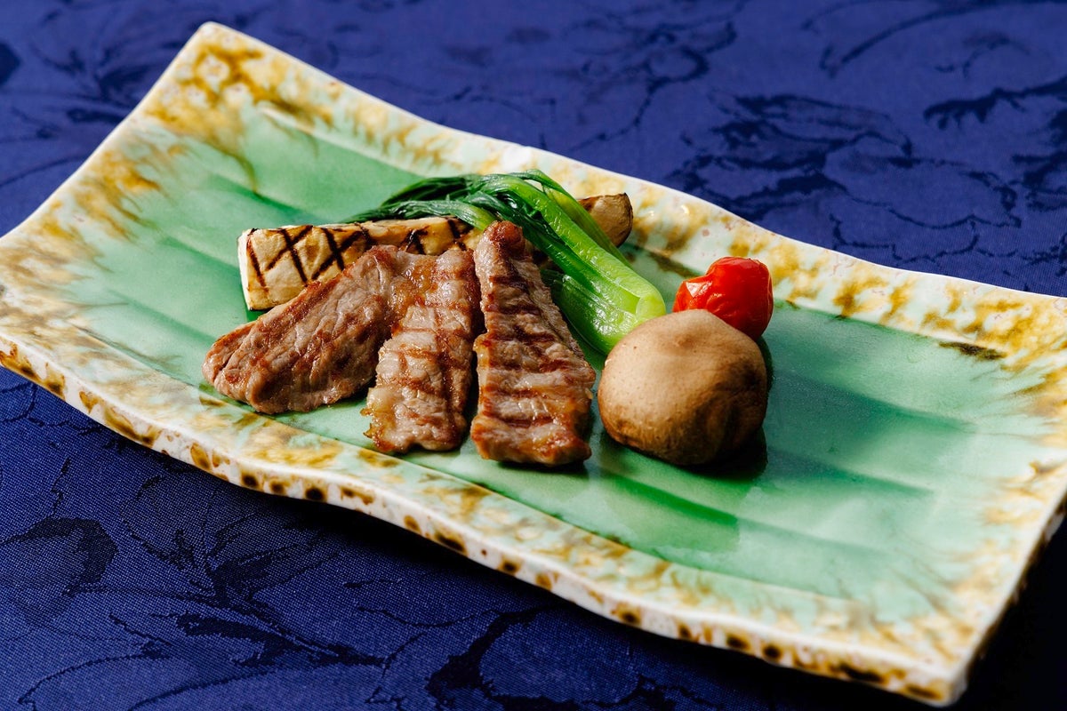 Japanese beef steak with seasonal vegetables.