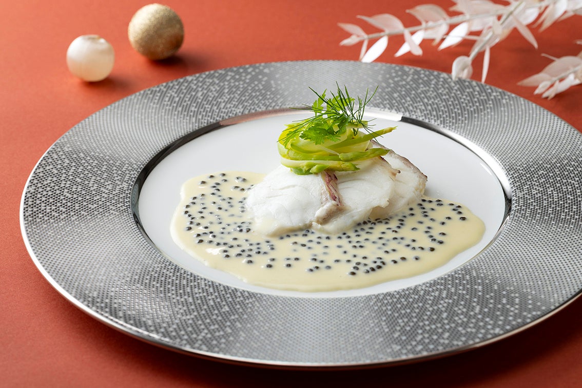 Steamed Sea Bream with Caviar and White Wine Sauce