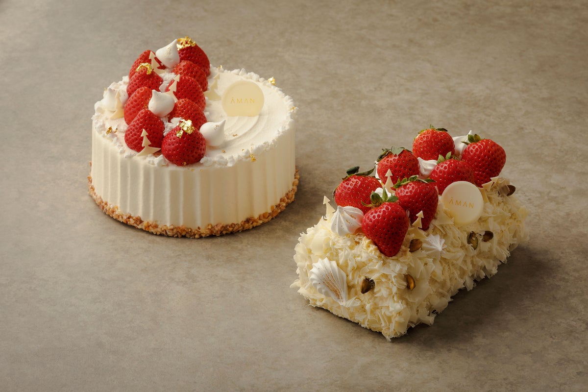 Left photo features 'Christmas Shortcake' and 'Buche de Noel'