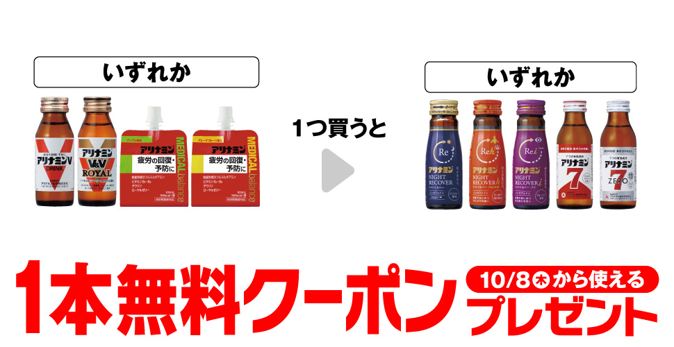 アリナミンV 50mL／アリナミンV＆V ロイヤル 50mL／アリナミン メディカルバランス アップル風味／アリナミン メディカルバランス グレープフルーツ風味