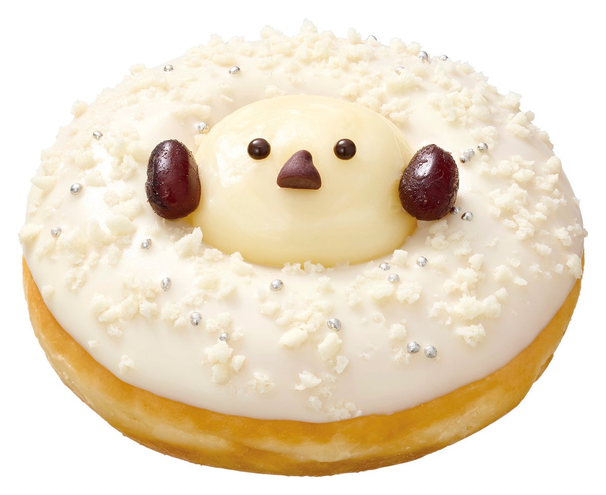 ≪Reference Information: Product Details≫ 'Crispy Cream Premium Hokkaido Milky White Shima Enaga' 【Sales Period】 October 7, 2026 (Wednesday) to late April 2027 (scheduled) ※While supplies last 【Price】¥388 (tax included) ¥396 for eat-in. This donut, sparkling with white crunch and sprinkles to resemble snow, features a Shima Enaga made from Hokkaido milk cream peeking out. It offers a milky and gentle flavor.