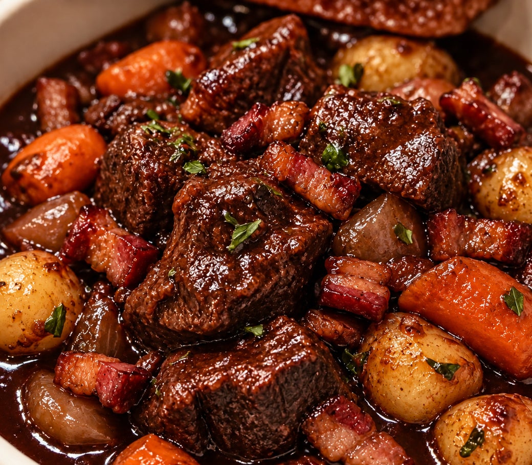 Bœuf bourguignon — ¥8,000 (tax included). This is Burgundy's signature dish, slow-cooked beef cheek in red wine until tender, allowing the deep flavors of meat and wine to meld beautifully.