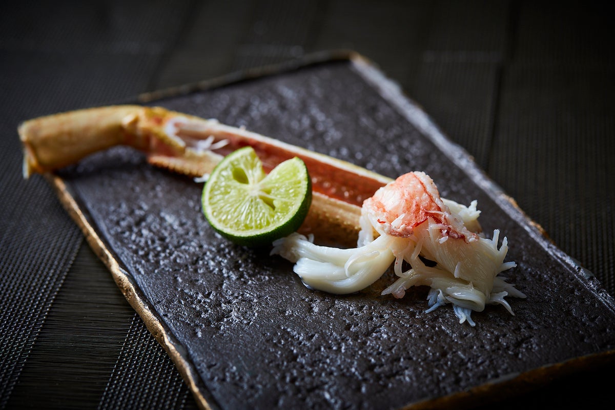 Charcoal-grilled snow crab.