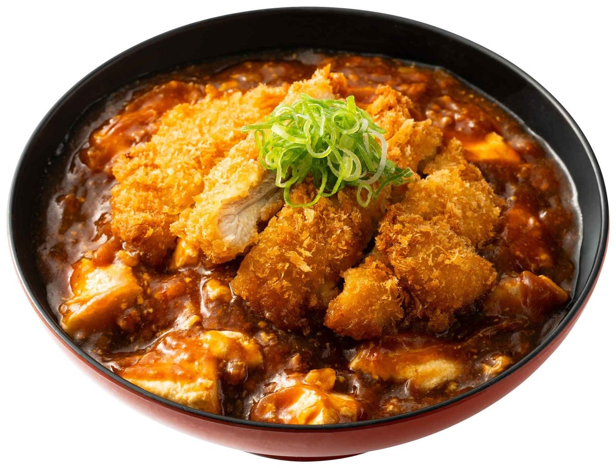 Mapo Donburi topped with Chicken Katsu and Miso Soup — ¥1,094 (tax included)