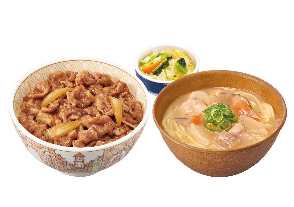 ¥880 Set: Sukiya Pairs Gyudon With Tonjiru Miso Ramen in Japan October 2