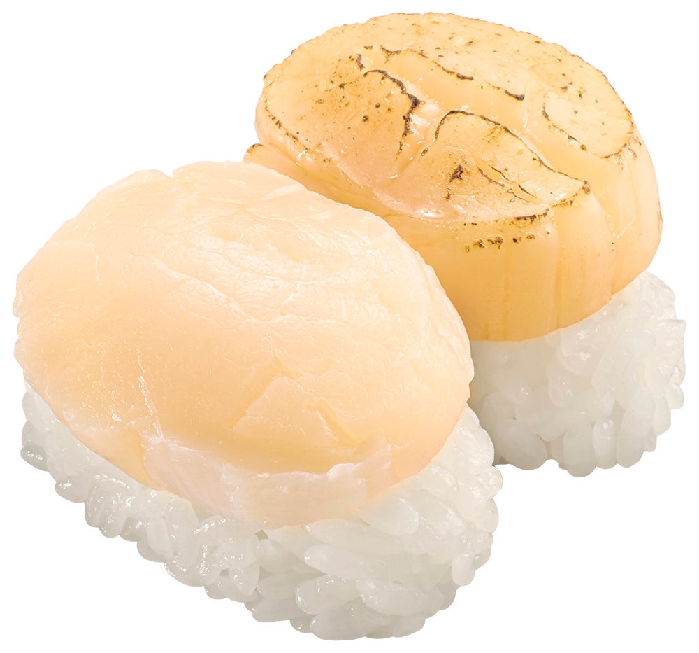 ■Product Name: Domestic Scallop Comparison ■Price: ¥360 (tax included) ■Sale Period: September 30 (Wed) to October 25 (Sun), 2026. Ends when 420,000 servings are sold out. Prices may vary by store. Sales may continue depending on sales status during the period. Check the Sushirow app or website for details. Not available for takeout. Contents: scallops, seared soy sauce (flame-grilled)