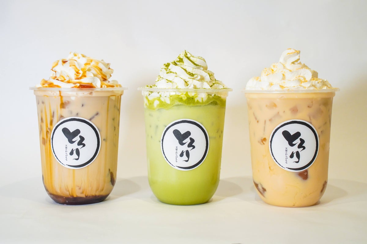 Drinkable Warabi Mochi (from left: Kuromitsu, Matcha, Milk Tea) — ¥950 (tax included)