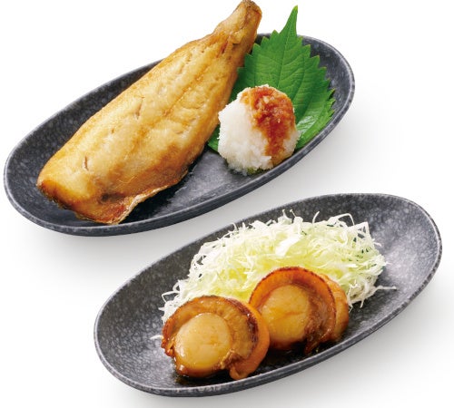 Paku Paku Hokke (herring) on top; scallop steak below.